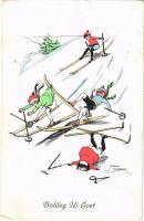 1925 Boldog új évet! / New Year greeting, ski accident, winter sport. PFB 2105/3. (EK)