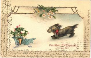 1916 Herzlichen Glückwunsch zum neuen Jahre / New Year greeting with dog