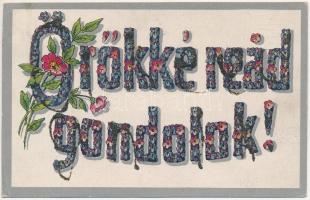 1925 Örökké rád gondolok! / Love greeting postcard, floral, decorated litho. S.M.P.K. Ser. 60/1. (EK)