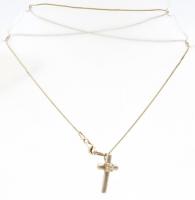 Ezüst(Ag) nyaklánc fehér köves kereszt medállal, jelzett, h: 41,5 cm, medál: 2x1 cm, bruttó: 3,71 g