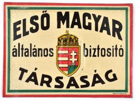 Első Magyar Általános Biztosító Társaság fém tábla, kopásnyomokkal, 13×17 cm