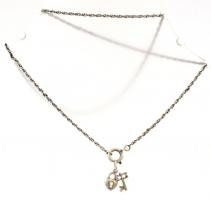 Ezüst(Ag) dupla szemes nyaklánc, kis lakat függővel, jelzett, h: 50 cm, nettó: 5,3 g