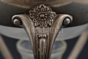 Üveg kiöntő fém fogóval, melegítő állvánnyal, kis kopásnyomokkal, m: 32,5 cm