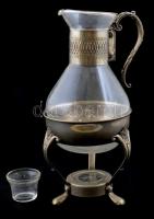 Üveg kiöntő fém fogóval, melegítő állvánnyal, kis kopásnyomokkal, m: 32,5 cm