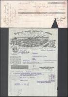 1943 Hofherr-Schrantz-Clayton-Shuttleworth Magyar Gépgyári Művek Rt. fejléces számlája, rajta a gyár képével, valamint a cég egy kiállított, sérült váltója.