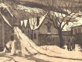 Élesdy István (1912-1987): Havas utca. Rézkarc, papír, jelzett, lap széle foltos és szakadt, 27×36 c...
