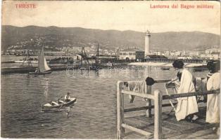 Trieste, Trieszt, Trst; Lanterna dal Bagno militare / lighthouse, military bath, spa, beach (EK)