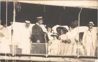 1911 Abbazia, Opatija; elegáns fürdővendégek egy hajón / boat trip, spa guests. Photo-Manufaktur E. Jelussich photo