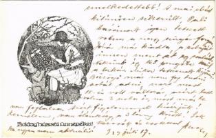 1929 Boldog Húsvéti Ünnepeket! Magyar Cserkészleány Szövetség kiadása / Hungarian girl scout art postcard with Easter greeting s: M. R. (EK)