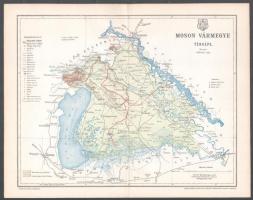 1897 Moson vármegye térképe, tervezete: Gönczy Pál, Kiadja: Posner és Fia, 24×30 cm
