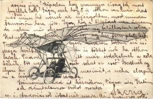 1922 Traian Vuia, Romanian inventor and aviation pioneer in his flying machine, aeroplane (EK)