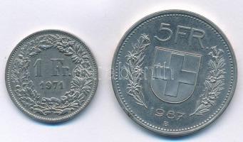 Svájc 1971. 1Fr Cu-Ni + 1987B 5Fr Cu-Ni T:2 Switzerland 1971. 1Fr Cu-Ni + 1987B 5 Francs Cu-Ni C:XF Krause KM#40a.3