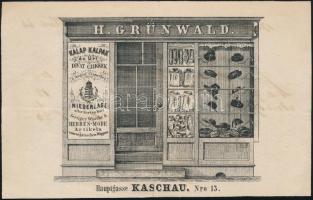 1863 Kassa, H. Grünwald Kalap, Kalpak és Úri Divat Czikkek a magyar Czímerhez fejléce számlája, néme...
