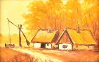 Csík János (1975-): Őszi tanya. Olaj, fa, jelzett, díszes fakeretben, 9×13 cm