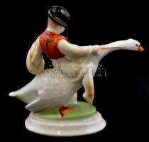 Herendi porcelán Ludas Matyi, kézzel festett, jelzett, hibátlan, m: 8 cm, h: 9,5 cm