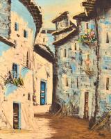 Idevila (?) jelzéssel: Mediterrán utca. Olaj, vászon, fa keretben, 46×38 cm