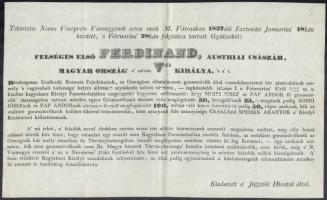 1837 Sobri Jóska betyár és Pap Andor körözvénye a fejükre kitűzött vérdíjjal. Veszprém vármegye hirdetménye 37x23 cm
