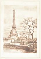 Jelzés nélkül: Eiffel-torony, Párizs. Rézkarc, selyem, 20X15 cm. Fa keretben