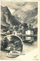Königsee, St. Batholoma / church, mountains, promenade