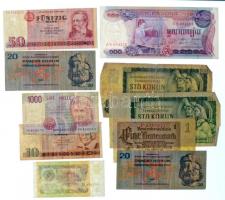 Vegyes 9db-os papírpénz tétel, közte csehszlovák, keletnémet és olasz bankjegyek T:III,III-