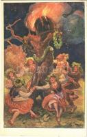 1931 Latvian folklore art postcard s: A. Apsitis, 1931 Latviai folklór művészi képeslap. s: A. Apsitis