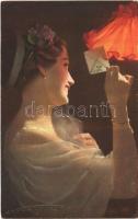 1912 Lady art postcard. artist signed (fl)