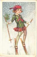 1924 Ski, winter sport art postcard. 570-4. s: Bompard
