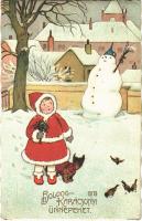 1924 Boldog Karácsonyi Ünnepeket! / Christmas greeting card, snowman. H.W.B. Ser. 2207. litho (EK)