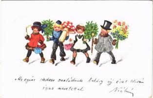 1927 New Year greeting card. W.S.S.B. 9203/4., 1927 Újévi köszöntőlap. W.S.S.B. 9203/4.