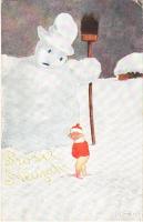 Prosit Neujahr! / New Year greeting card, snowman, humour, piss. Verlag Neue Meister No. 363. s: HSB (EK)