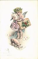 1931 New Year greeting card, pig, letters. M.M. Nr. 288. (EB)