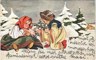 New Year greeting card, Hungarian folklore, 1917 Újévi üdvözlet!