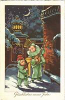 1929 Glückliches neues Jahr! / New Year greeting art postcard, musicians