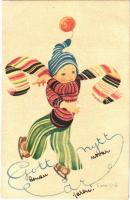 1930 Gott nytt ar / Swedish New Year greeting art postcard s: Erik O. Strandmann (EK)