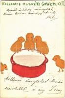 1925 Hand-drawn custom-made Easter greeting card, 1925 Kellemes Húsvéti Ünnepeket! Kézzel rajzolt egyedi lap