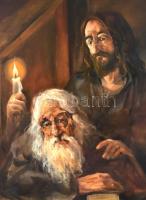 Mihail Volkov (1954-): Mester és tanítványa. Olaj, vászon, jelzett, fa keretben, 70×50 cm