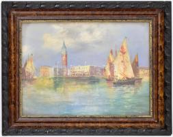 Fratuli 935 jelzéssel: Velencei vitorlások. Olaj, karton, hátoldalán MNG kiviteli pecséttel. Üvegeze...