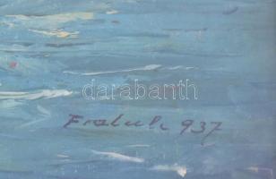 Fratuli 935 jelzéssel: Velencei vitorlások. Olaj, karton, hátoldalán MNG kiviteli pecséttel. Üvegeze...