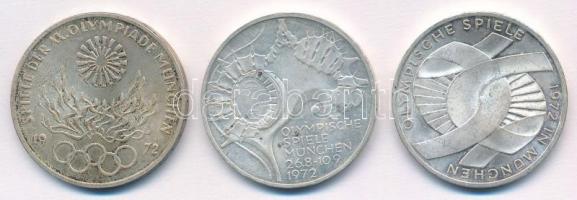 NSZK 1972. 10M Ag "Olimpia" (3xklf) T:1- (2db eredetileg PP) patina FRG 1972. 10 Mark Ag "Olympic Games" (3xdiff) C:AU (2pcs originally PP) patina Krause KM#131, KM#133, KM#135