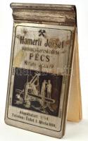 cca 1900-1920 Pécs, Hamerli József vasnagykereskedésének reklámos, fém notesz tartója, 15x8 cm