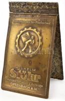 cca 1920 Offenbach a.M. Wilhelm Stöhr Transportanlagen u. Aufzüge, reklámos, fém notesz tartója, 16x9 cm