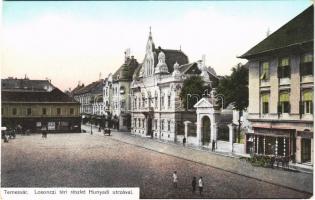 Temesvár, Timisoara; Losonczi tér, Hunyady utca, Deutsch Testvérek és Kerschek és Kubitschek üzlete / square, shops