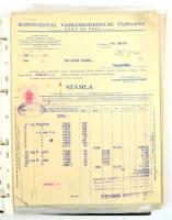 1927-1948 Pós Dezső (1900-1989) mosonmagyaróvári és győri vaskereskedőnek szóló számlák, papírok gyűjteménye, közte fejléce számlák is, tartóban.
