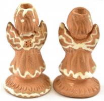 2 db angyalkás kerámia gyertyatartó, jelzés nélkül, kis kopásnyomokkal, m: 5,5 cm