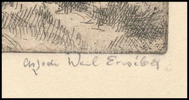 Aszódi Weil Erzsébet (1901-1976): Reggel Nagymaroson. Rézkarc, papír, jelzett a karcon, 20×29,5 cm