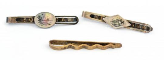 3 db nyakkendőtű, 2 db vietnámi, gyöngyházfényes díszítéssel, h: 5,5 és 6 cm