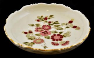 Zsolnay virág mintás tálka. Kézzel festett, jelzett, hibátlan. d: 12 cm