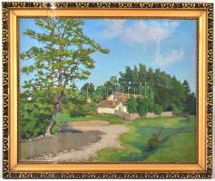 Vidovszky Béla (1883-1973): Napfényes falurészlet. Olaj, vászon, jelzett. Hátoldalán 1954-es dátumma...