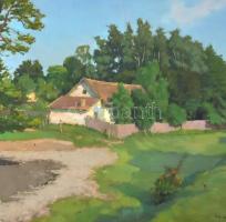 Vidovszky Béla (1883-1973): Napfényes falurészlet. Olaj, vászon, jelzett. Hátoldalán 1954-es dátumma...