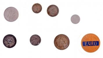 Vegyes: 6xklf Ag érmetétel + 1998. 10E aranyozott festett fém emlékérme T:2-3,1- Mixed: 6xdiff Ag coin lot + 1998. 10 Euro golded painted metal commemorative coin C:XF-F,AU